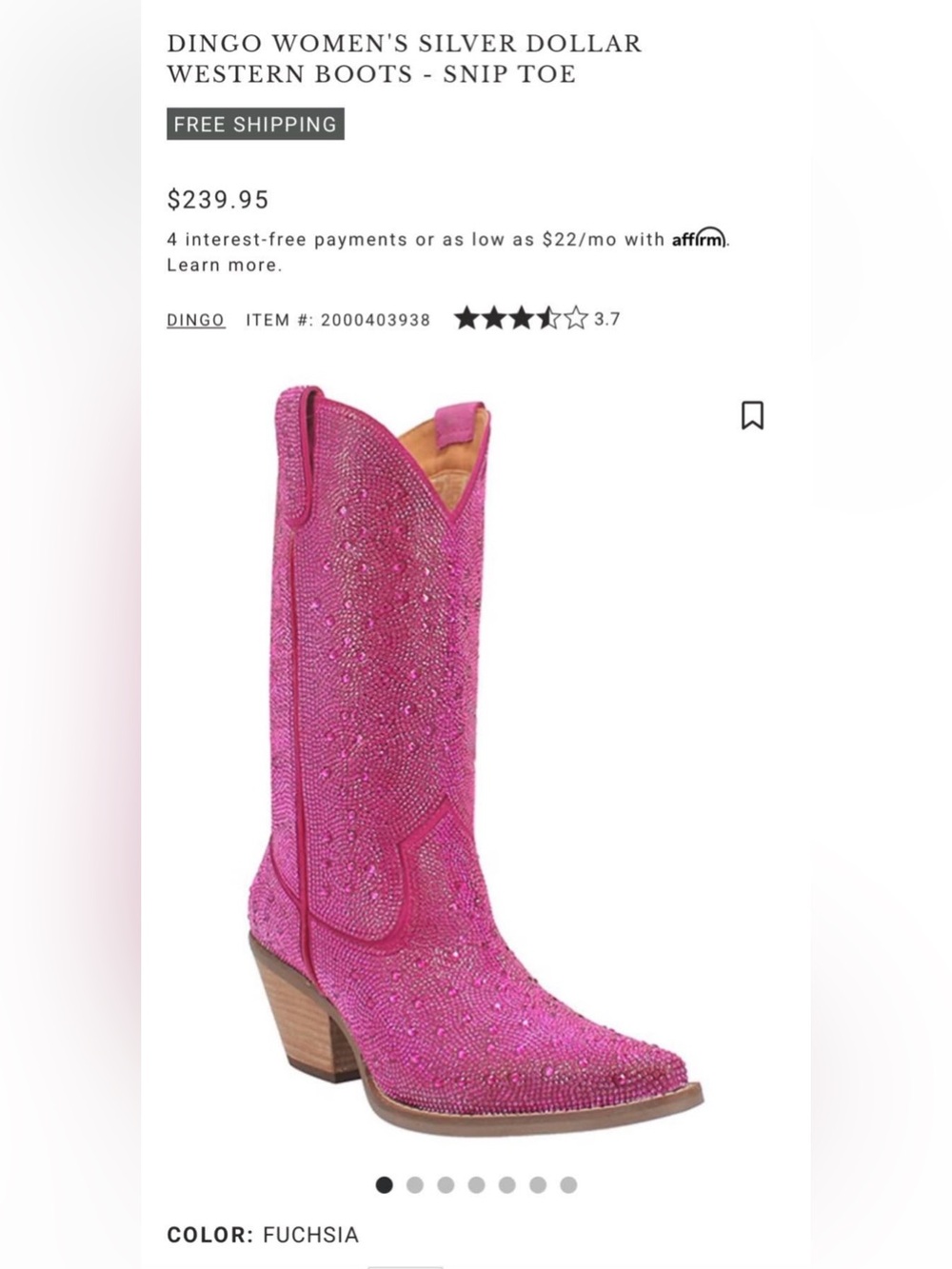 DINGO Fuchsia Crystal Embellished Silver Dollar Western Boots